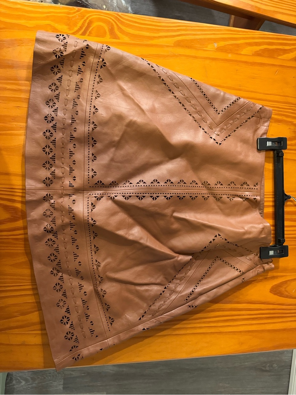 White House Black Market Tan Laser-Cut Faux Leather Mini Skirt